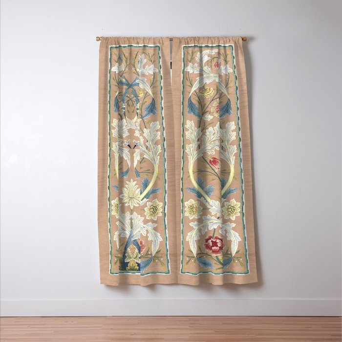 William Morris Antique Floral Embroidery Panel 1875 Window Curtain Gallery Image 3