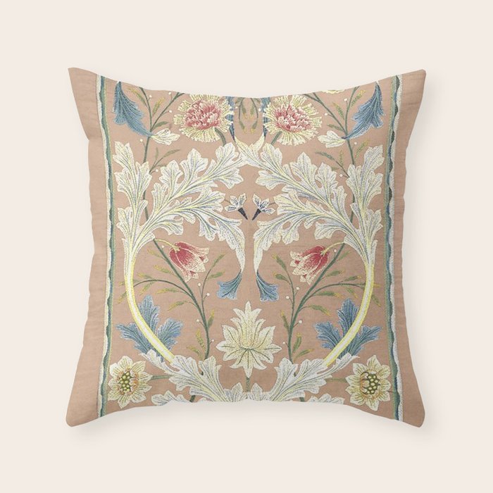 William Morris Antique Floral Embroidery Panel 1875 Throw Pillow Gallery Image 6
