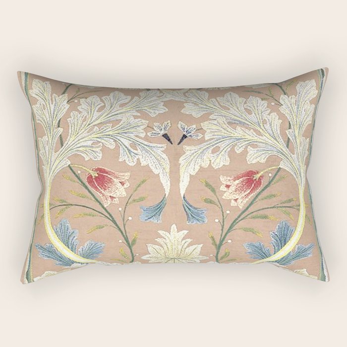 William Morris Antique Floral Embroidery Panel 1875 Rectangular Pillow Gallery Image 1