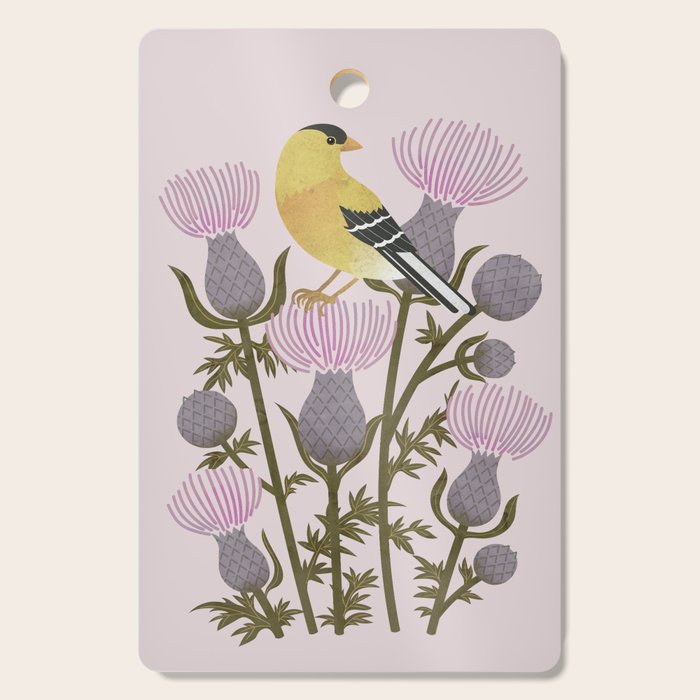 Goldfinch on Purple Thistles Cutting Board Gallery Image 1