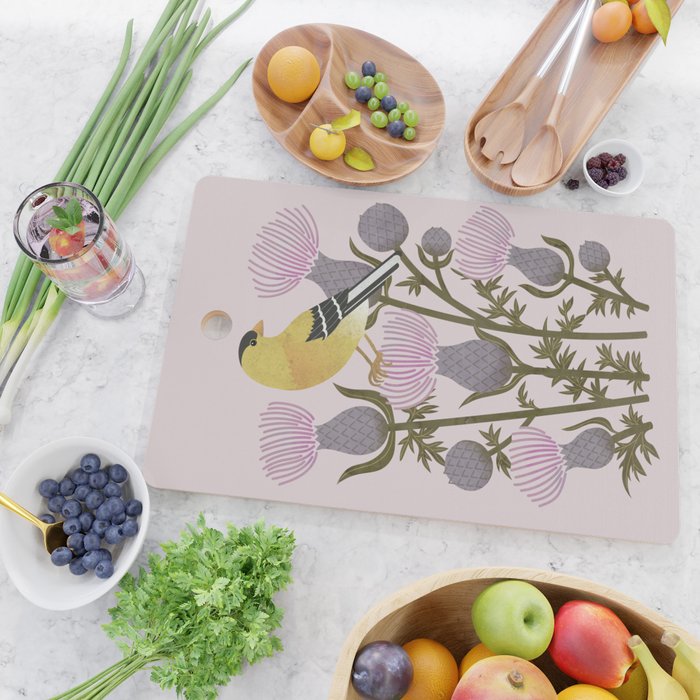 Goldfinch on Purple Thistles Cutting Board Gallery Image 2