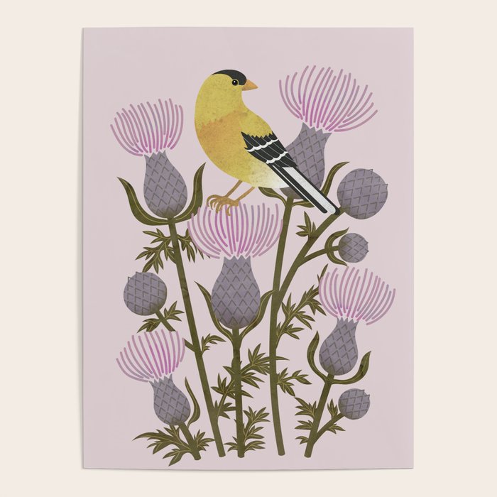 Goldfinch on Purple Thistles Poster Gallery Image 1