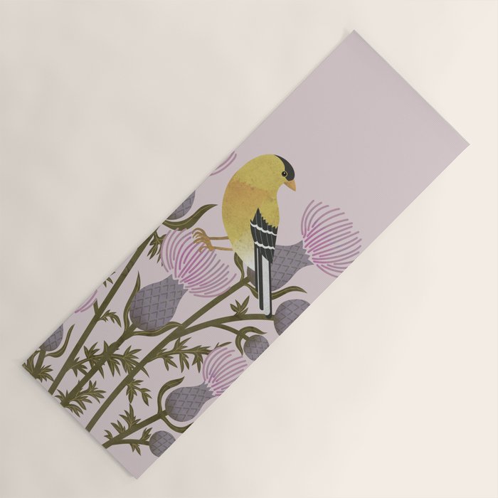 Goldfinch on Purple Thistles Yoga Mat Gallery Image 1