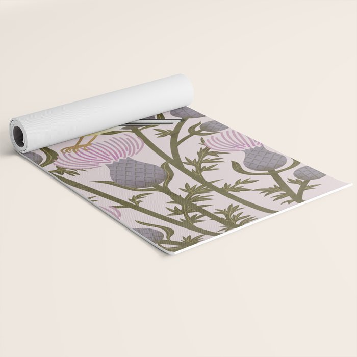 Goldfinch on Purple Thistles Yoga Mat Gallery Image 2