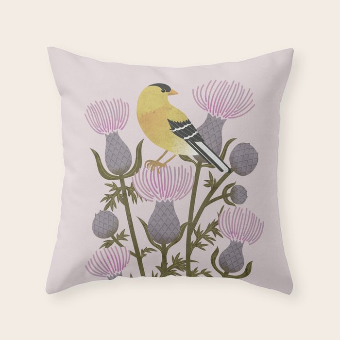Goldfinch on Purple Thistles Throw Pillow Gallery Image 6
