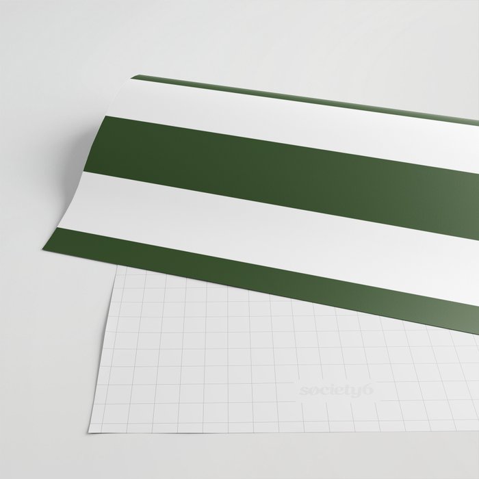 Large Dark Forest Green and White Cabana Tent Stripes Wrapping Paper Gallery Image 2