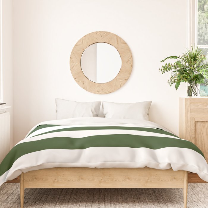 Large Dark Forest Green and White Cabana Tent Stripes Duvet Cover Gallery Image 3