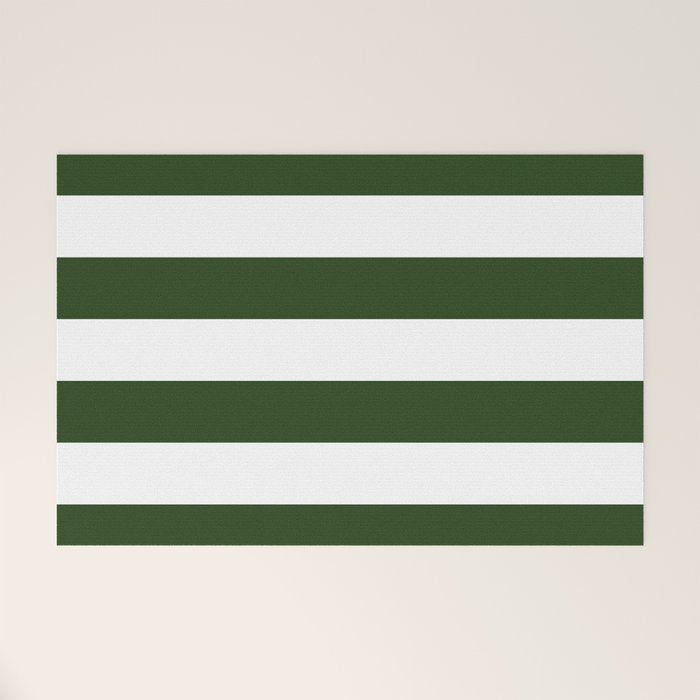 Large Dark Forest Green and White Cabana Tent Stripes Welcome Mat Gallery Image 1