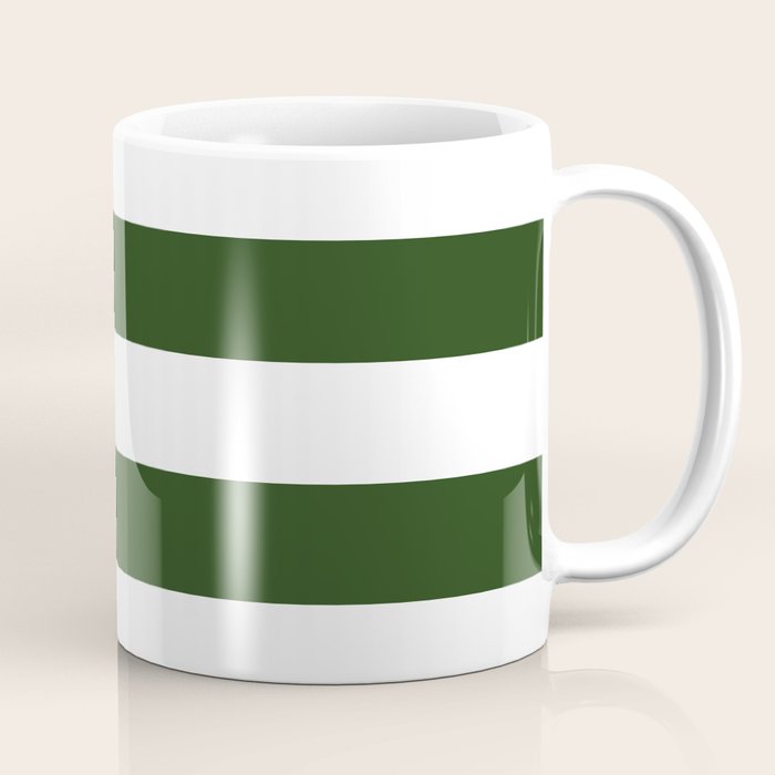 Large Dark Forest Green and White Cabana Tent Stripes Coffee Mug Gallery Image 1