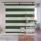 Large Dark Forest Green and White Cabana Tent Stripes Wall Mural Gallery Image 1