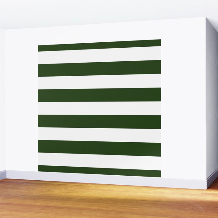 Large Dark Forest Green and White Cabana Tent Stripes Wall Mural Gallery Image 2