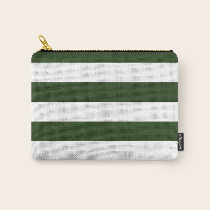 Large Dark Forest Green and White Cabana Tent Stripes Carry All Pouch Gallery Image 1