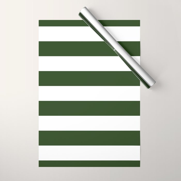 Large Dark Forest Green and White Cabana Tent Stripes Wrapping Paper Gallery Image 1