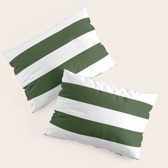 Large Dark Forest Green and White Cabana Tent Stripes Pillow Sham Gallery Image 1