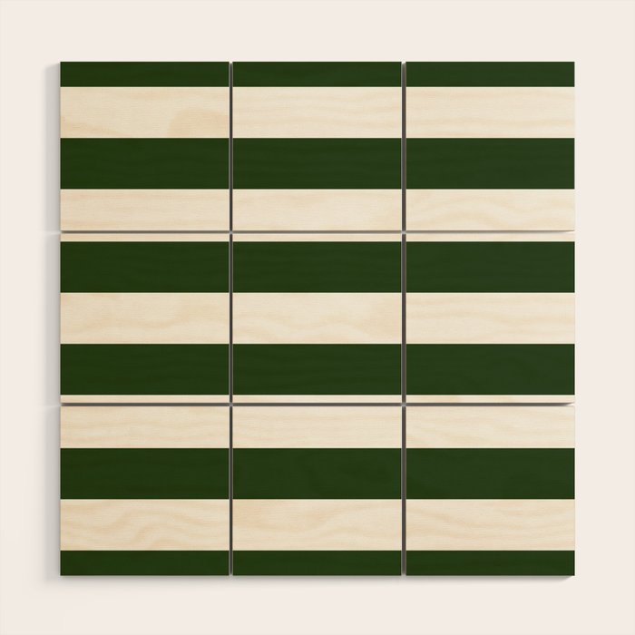 Large Dark Forest Green and White Cabana Tent Stripes Wood Wall Art Gallery Image 1