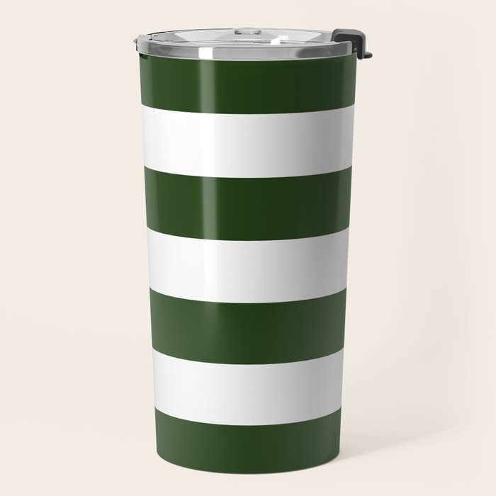 Large Dark Forest Green and White Cabana Tent Stripes Travel Mug Gallery Image 2