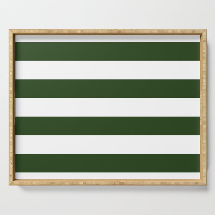 Large Dark Forest Green and White Cabana Tent Stripes Serving Tray Gallery Image 1