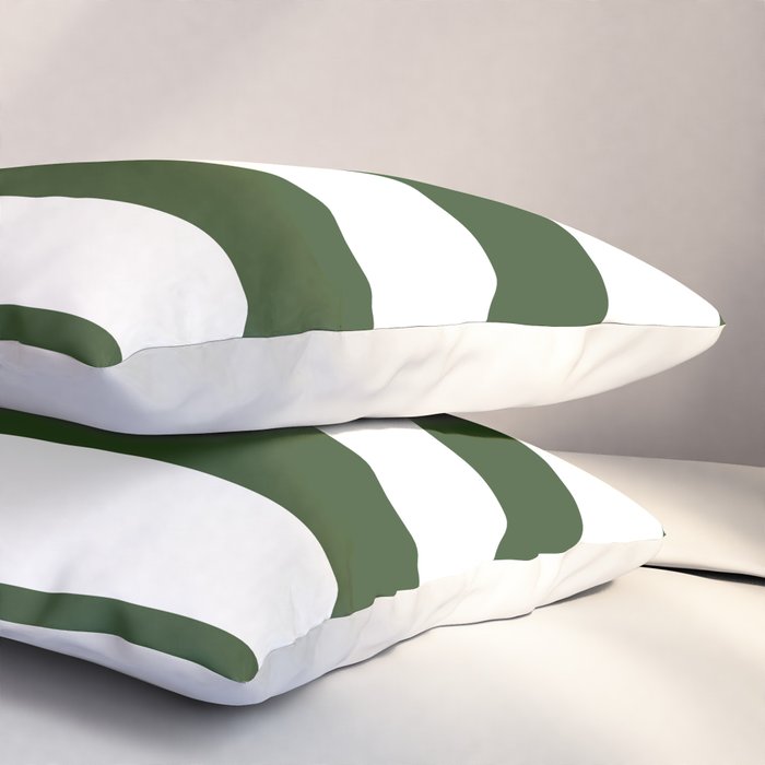 Large Dark Forest Green and White Cabana Tent Stripes Pillow Sham Gallery Image 3