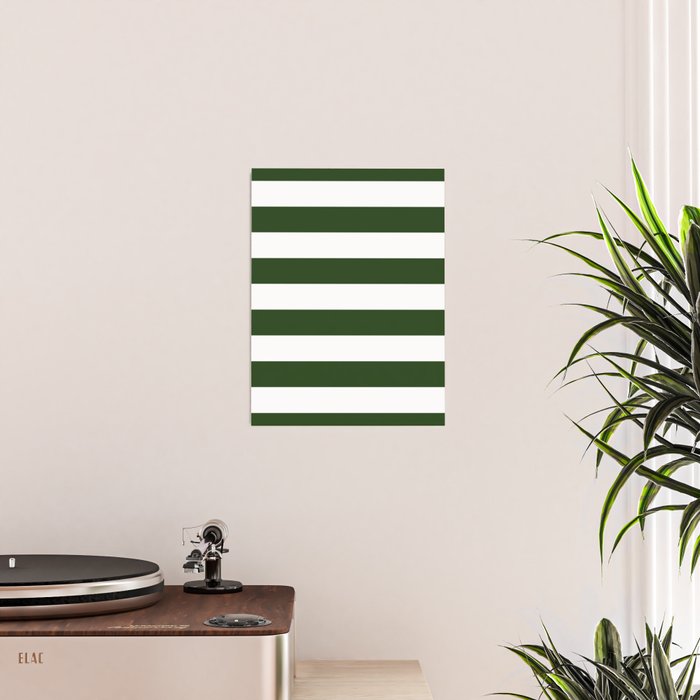 Large Dark Forest Green and White Cabana Tent Stripes Poster Gallery Image 2