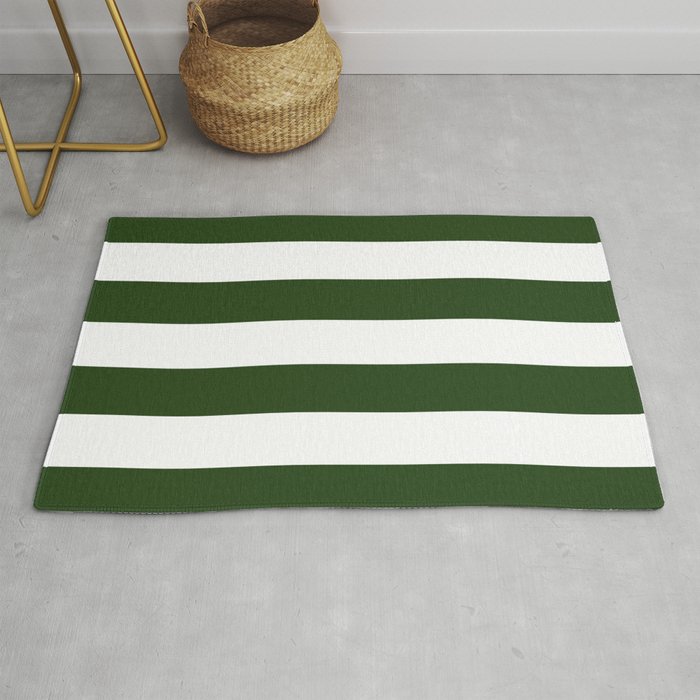 Large Dark Forest Green and White Cabana Tent Stripes Rug Gallery Image 1