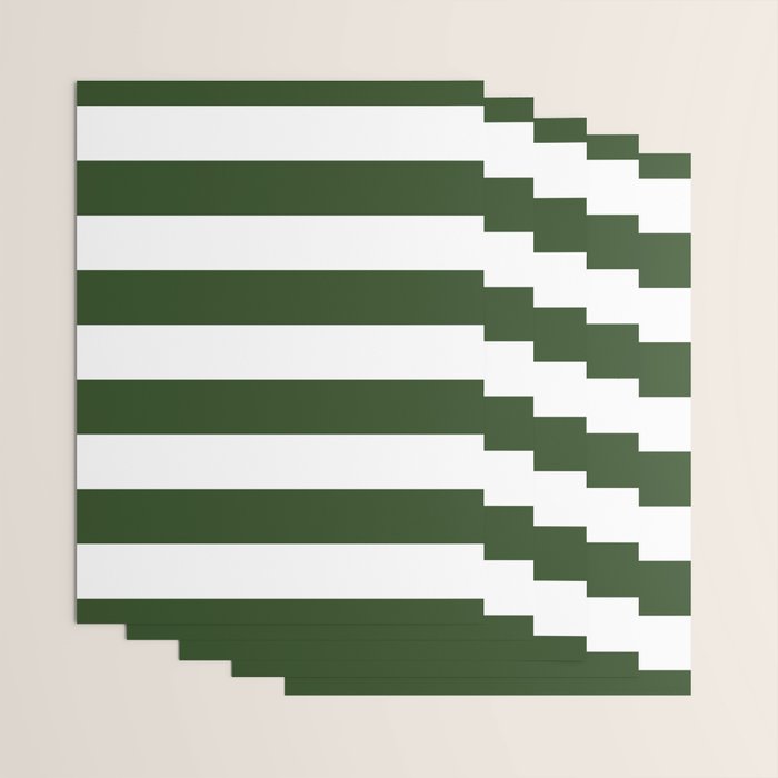 Large Dark Forest Green and White Cabana Tent Stripes Wrapping Paper Gallery Image 3
