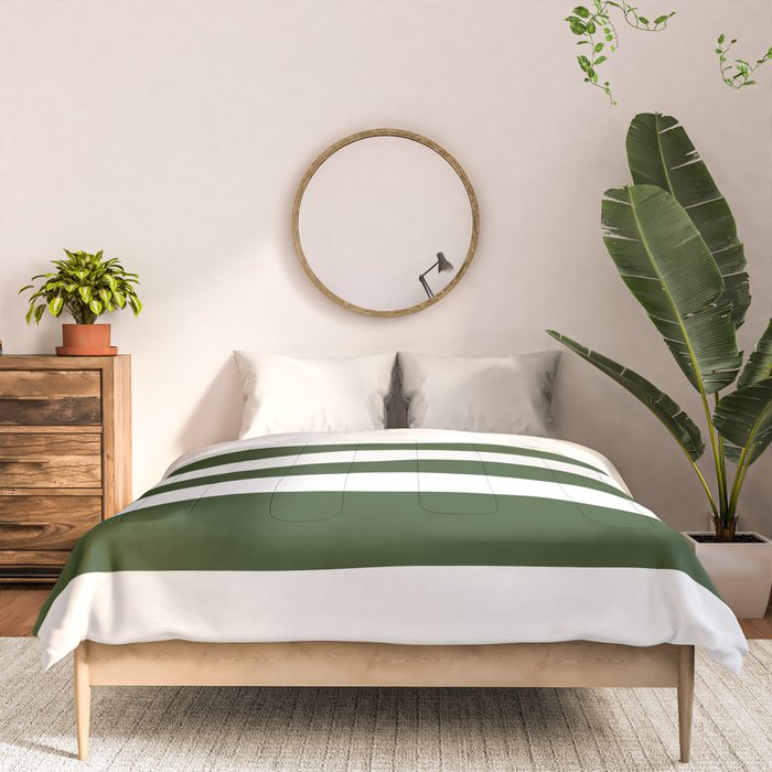 Large Dark Forest Green and White Cabana Tent Stripes Comforter Gallery Image 3