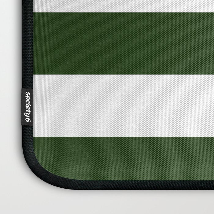 Large Dark Forest Green and White Cabana Tent Stripes Laptop Sleeve Gallery Image 3