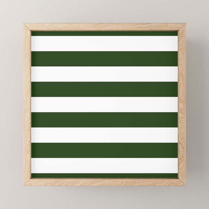 Large Dark Forest Green and White Cabana Tent Stripes Mini Art Print Gallery Image 1