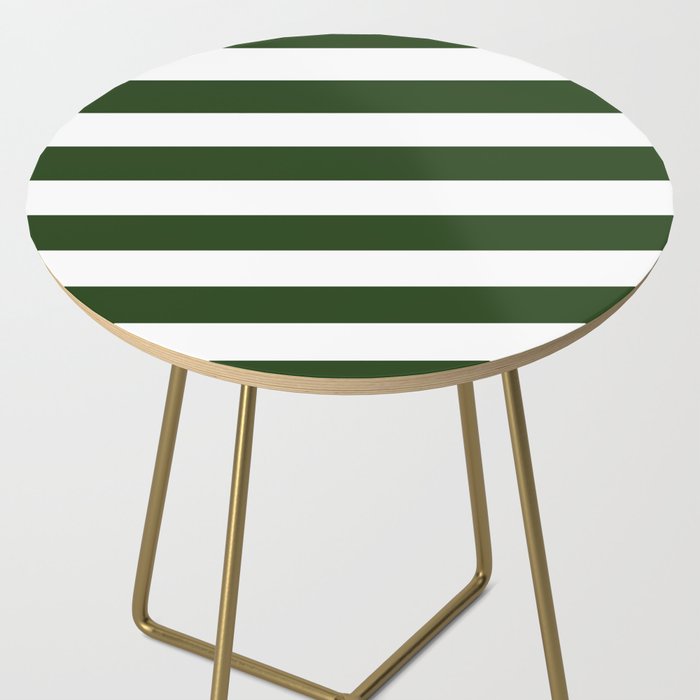 Large Dark Forest Green and White Cabana Tent Stripes Side Table Gallery Image 2