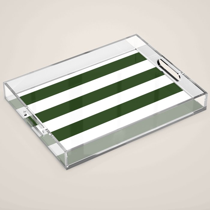 Large Dark Forest Green and White Cabana Tent Stripes Acrylic Tray Gallery Image 1