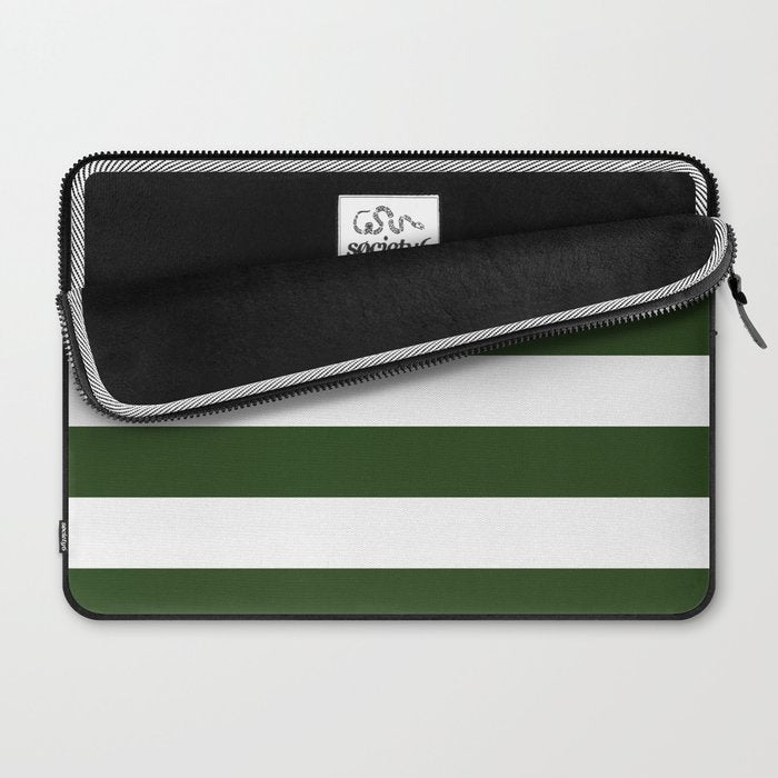Large Dark Forest Green and White Cabana Tent Stripes Laptop Sleeve Gallery Image 2