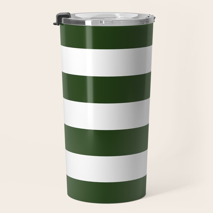 Large Dark Forest Green and White Cabana Tent Stripes Travel Mug Gallery Image 3
