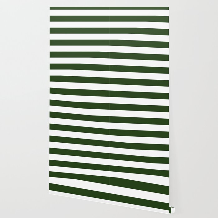 Large Dark Forest Green and White Cabana Tent Stripes Wallpaper Gallery Image 2