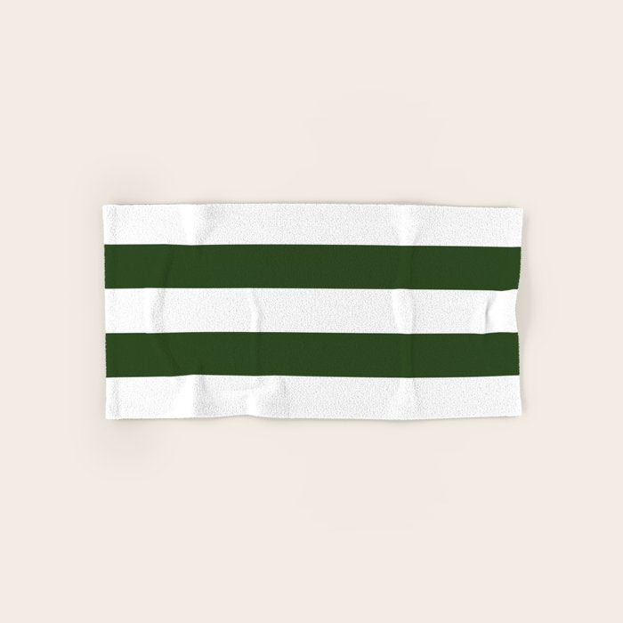 Large Dark Forest Green and White Cabana Tent Stripes Bath Towel Gallery Image 1