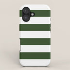 Large Dark Forest Green and White Cabana Tent Stripes iPhone Case Gallery Image 1