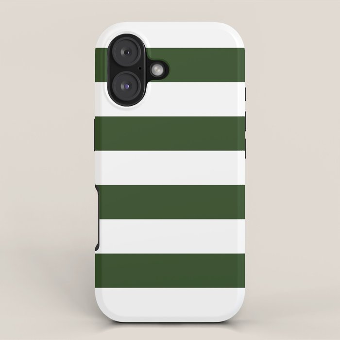 Large Dark Forest Green and White Cabana Tent Stripes iPhone Case Gallery Image 1