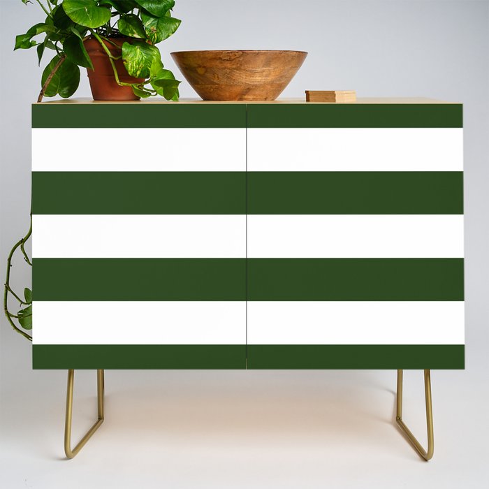 Large Dark Forest Green and White Cabana Tent Stripes Credenza Gallery Image 1