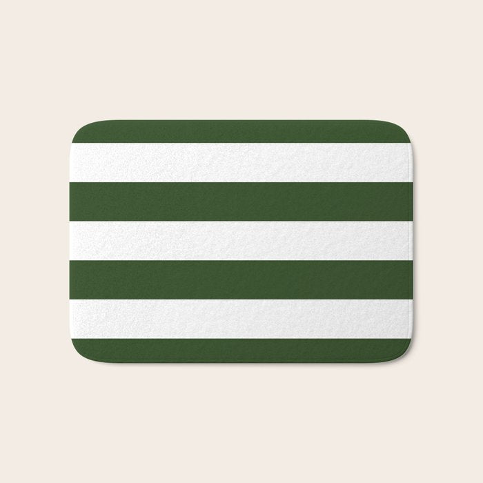 Large Dark Forest Green and White Cabana Tent Stripes Bath Mat Gallery Image 1