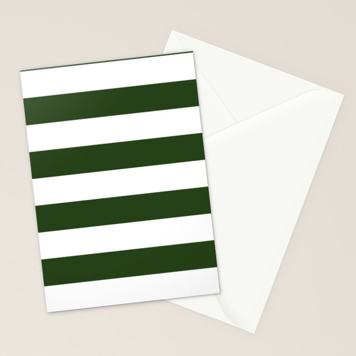 Large Dark Forest Green and White Cabana Tent Stripes Stationery Card Gallery Image 2
