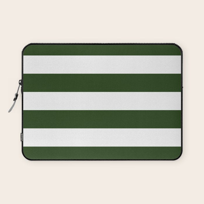 Large Dark Forest Green and White Cabana Tent Stripes Laptop Sleeve Gallery Image 1