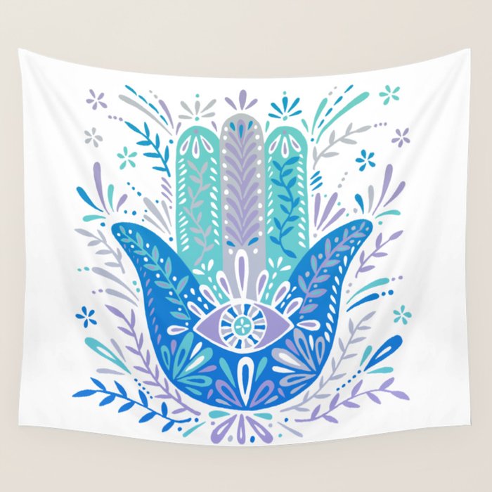 Hamsa Hand - Blue & Turquoise Palette Wall Tapestry Gallery Image 1