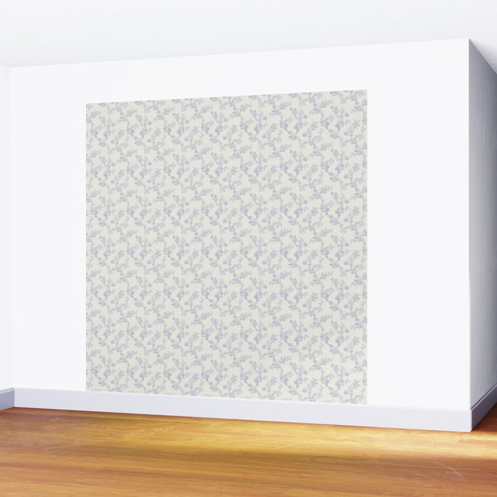 Vintage Toile Floral - Blue and White Wall Mural Gallery Image 2