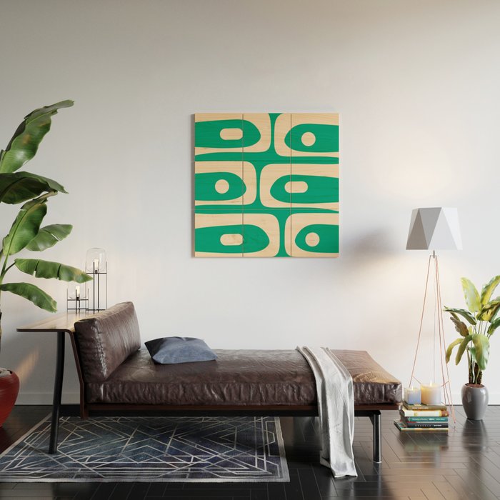 Mid Century Modern Minimalist Retro Abstract Piquet Pattern Jade Green Wood Wall Art Gallery Image 2