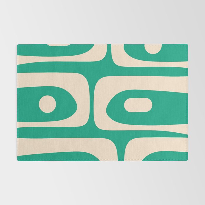 Mid Century Modern Minimalist Retro Abstract Piquet Pattern Jade Green Rug Gallery Image 2