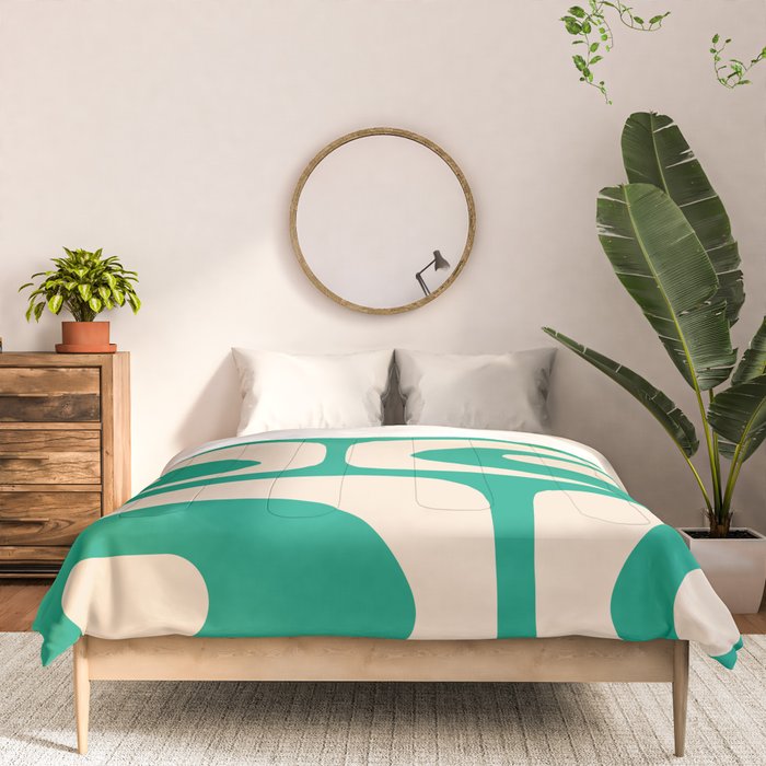 Mid Century Modern Minimalist Retro Abstract Piquet Pattern Jade Green Comforter Gallery Image 3