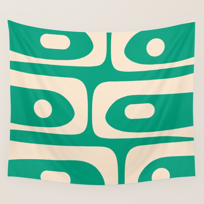 Mid Century Modern Minimalist Retro Abstract Piquet Pattern Jade Green Wall Tapestry Gallery Image 4