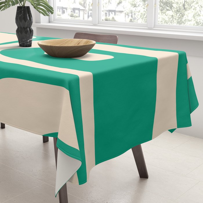 Mid Century Modern Minimalist Retro Abstract Piquet Pattern Jade Green Tablecloth Gallery Image 3