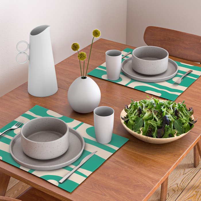 Mid Century Modern Minimalist Retro Abstract Piquet Pattern Jade Green Placemat Gallery Image 2
