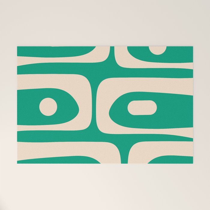 Mid Century Modern Minimalist Retro Abstract Piquet Pattern Jade Green Welcome Mat Gallery Image 1