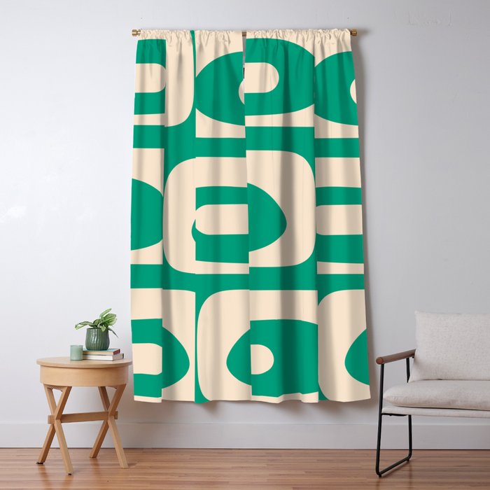 Mid Century Modern Minimalist Retro Abstract Piquet Pattern Jade Green Window Curtain Gallery Image 5